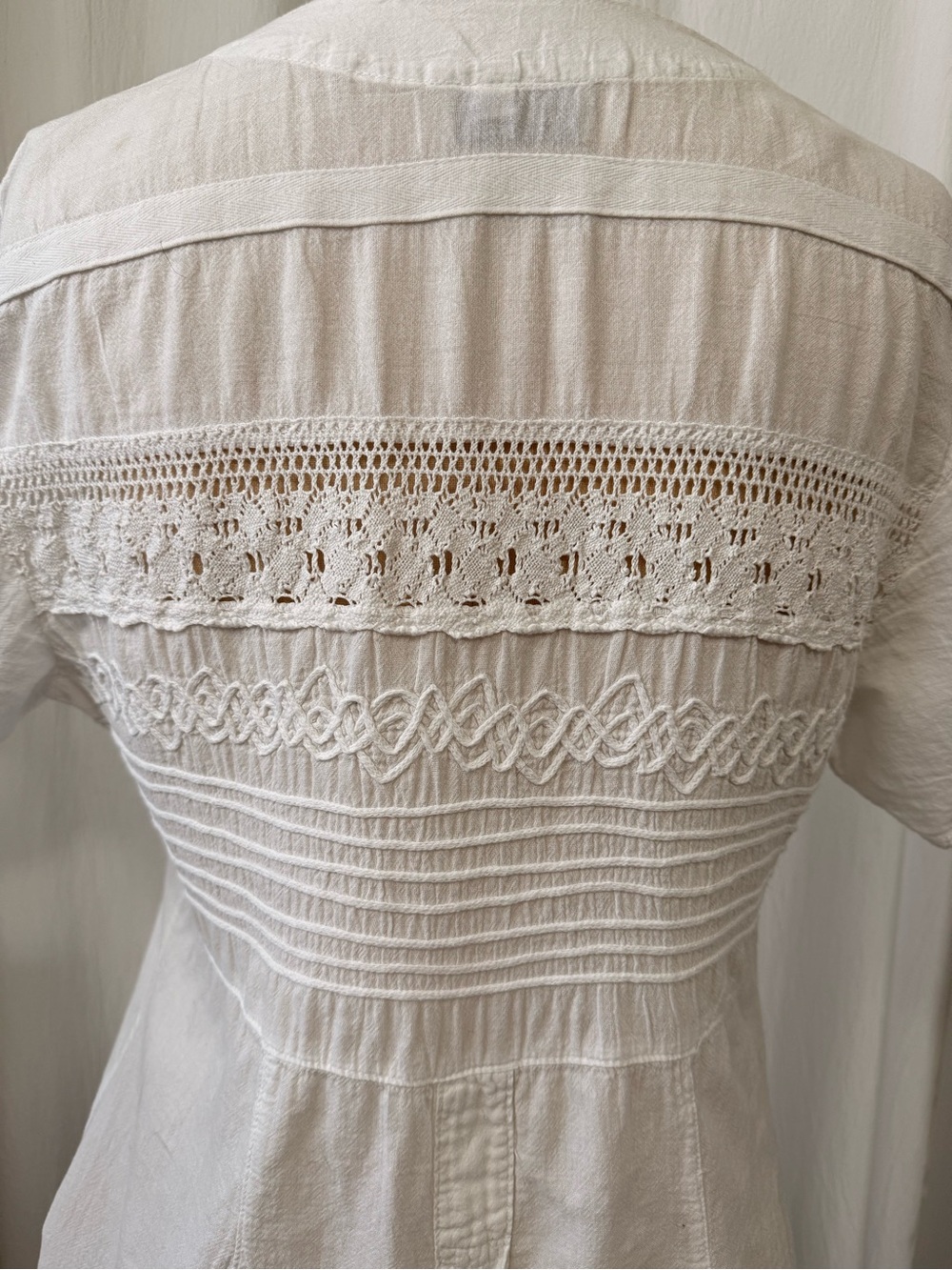 Caamano,  White Cotton Lace Pintuck Button Front Tunic Top sz XL - Picture 7 of 11